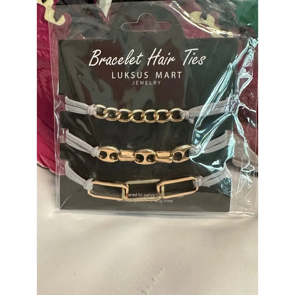 Bracelet Hair Ties Luksus‎ Mart Gold Chain Elastics Ponytail Holders Set of 3